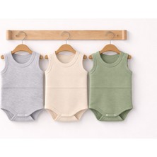 Can Baby %100 Organik Pamuk Bebek Atlet Body 3’lü Set – Kolsuz Unisex Gri Ekru Yeşil
