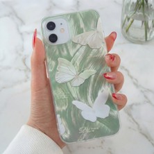 Iphone 11 Uyumlu Kılıf Parlak Hologramlı Yeşil Kelebek Desenli Darbe Emici Kamera Korumalı Silikon
