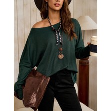 Bi Baksana Kadın Tek Omuzdan Açık Yarasa Kollu Waffle Bluz