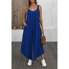 Bi Baksana Kadın Askılı Yuvarlak Yaka Cepli Salaş Uzun Viskon Tulum