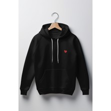 Kalp Baskılı Unisex Standart Fit Kapüşonlu Şardonlu Pamuklu Sweatshirt