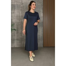 Bi Baksana Kadın Kısa Kollu Bisiklet Yaka Yırtmaçlı Viskon Iki Iplik Elbise