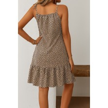 Bi Baksana Kadın Boyundan Askılı Desenli Fırfırlı Süprem Elbise