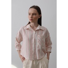 Bi Baksana Çizgili Kısa Gömlek - Bej Pembe