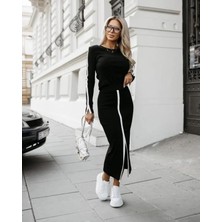 Bi Baksana Kadın Uzun Kollu Bisiklet Yaka Kaşkorse Bluz ve Yırtmaçlı Etek Ikili Takım