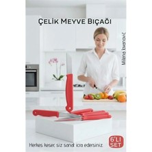 Marsilyan 6'lı Premium Paslanmaz Çelik Meyve Bıçağı Seti - Kırmızı Saplı Keskin Soyma Bıçağı Takımı