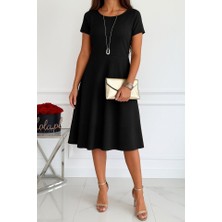 Bi Baksana Kadın Kısa Kollu Bisiklet Yaka Cepli Viskon Iki Iplik Elbise