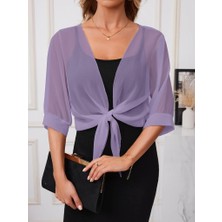 Bi Baksana Kadın Truvakar Kollu Önden Bağlamalı Kısa Şifon Bolero Ceket