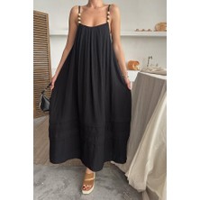 Bi Baksana Siyah Askılı Müslin Elbise