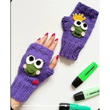 Megahan Boutique Megahan Kurbağa Detaylı El Örgü Parmaksız Trend Eldıven sevgililer günü,hediyelik