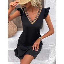 Bi Baksana Kadın Kısa Kollu V Yakalı Viskon Elbise