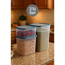 Nesto Home 3'lü Şeffaf Erzak ve Bakliyat Saklama Kabı Dikdörtgen Deterjan Kutusu 1X1100 1X2200 1X3400