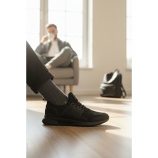 Enoch Erkek Tam Siyah Spor Ayakkabı Kafesli Yan Destekli Sneaker Günlük Rahat Yürüyüş Modeli