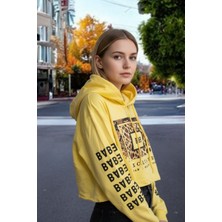 Astap Kapüşonlu Crop Sweatshirt Oversize Geniş Kalıp Iki Iplik Şardonsuz