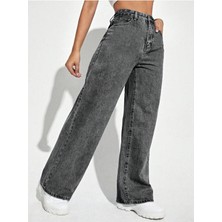 Palazzo Pantolon Füme Yüksek Bel Geniş Paça Bol Kesim Premium Jeans