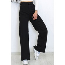 Palazzo Pantolon Siyah Yüksek Bel Geniş Paça Bol Kesim Premium Jeans