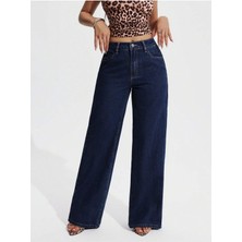 Palazzo Pantolon Koyu Lacivert Yüksek Bel Geniş Paça Bol Kesim Premium Jeans