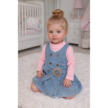 Baby Buu Kız Bebek Kot Jile Uzun Kollu Fitilli Bluz 2'li %100 Pamuk Takım