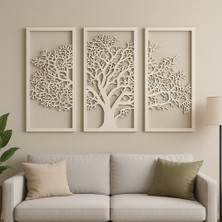 3 Parçalı Hayat Ağacı Lazer Kesim Ahşap Duvar Dekoru