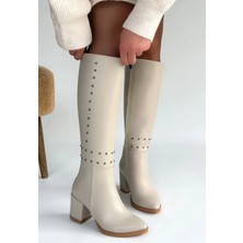 Esftr Tiyan Bej Cilt Topuklu Çizme