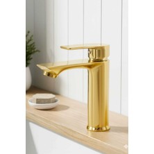 Kca Armatür Gold Altın Renk Sabit Gövde Lüx Banyo Lavabo Musluğu Bataryası