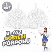 Marsilyan 1 Çift ( 2 Adet ) Beyaz Renk 23 Nisan 19 Mayıs 29 Ekim Okul Gösteri Ponponları Ekstra Dolgun