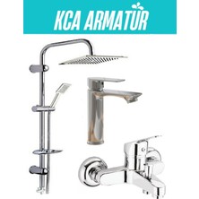 Kca Armatür 3'lü Full Lüx Set Robot - Sabit Banyo Lavabo Bataryası - Banyo Duş Bataryası Musluğu