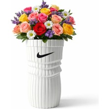 Modern Beyaz Dekoratif Saksı | Uzun Silindirik Desenli Çiçeklik | Salon & Ofis Iç Mekan Saksı