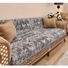 Koltuk Örtüsü Lüks Pamuklu Marble Desen Kaymaz Çift Taraflı Saçaklı Dekoratif Günlük Kullanım