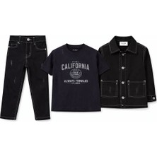 Mini Kanka Erkek Çocuk 3 Parça Kot Takım Ceket Pantolon ve Tişört Seti