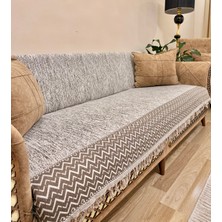 Koltuk Örtüsü Lüks Pamuklu Zikzak Desen Kaymaz Çift Taraflı Saçaklı Dekoratif Günlük Kullanım