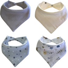 Zenkora 4'lü %100 Pamuk Çift Katlı Müslin Kumaş Çıtçıtlı Bebek Salya Önlük & Fular