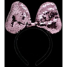Magicool Renk Değiştiren Pullu Payetli Fiyonk Parti Tacı Pembe Gümüş Renk 20X16 cm