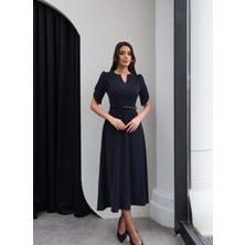 Esra Helvacı Balon Kol Kemerli Elbise