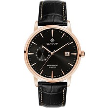 Gant Erkek Kol Saati Siyah Deri Kordon Rose Gold Kadran Multifonksiyon Mekanizma Mineral Cam 43 mm 5 Atm