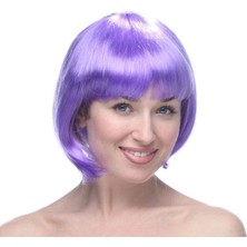 Magicool Lila Renk Kısa Model Parti Peruğu - Lila Renk Küt Saç