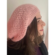 ALS Tasarım Dünyası Pembe Renk El Örgüsü Baklava Desenli Bere