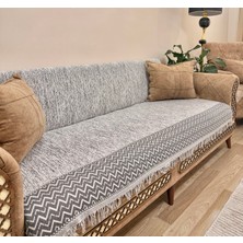 Koltuk Örtüsü Lüks Pamuklu Zikzak Desen Kaymaz Çift Taraflı Saçaklı Dekoratif Günlük Kullanım