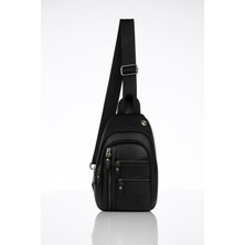 Av A Dos Unisex Siyah Su Geçirmez Vegan Deri Kulaklık Çıkışlı Çapraz Askılı Bel Omuz Göğüs Çanta