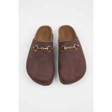 No Miento Pablo Kadın Vegan Deri Tokalı Kahverengi Sabo Terlik