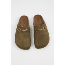 No Miento Pablo Kadın Vegan Deri Tokalı Haki Sabo Terlik