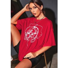 Punix Punıx Özel Seri Kadın Siluet Baskılı Büyük Beden %100 Pamuk Ter Tutmayan Oversize Kadın T-Shırt