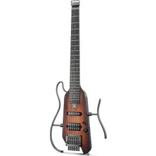 Hush-X Elektro Gitar Kiti - Tüy Işığı Başsız Gitar, Seyahat ve Uygulama Için Harika, Kolay Montaj Standlı Maun Katı Gövdesi, Konser Çantası, Tüm Aksesuarlar, Sunburst