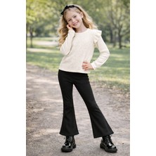 Mini Kanka Kız Çocuk 2’li Takım Taşlı Fırfırlı Uzun Kollu Bluz ve Pantolon Seti