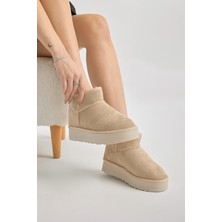 Tonny Black Kadın Bej Kalın Poli Taban Içi Kürklü Süet Görünümlü Bot