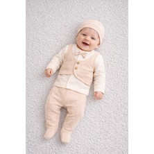 Dinamik çocuk Erkek Bebek 0-3AY Yenidoğan Takım Yelek Dikişli Papyonlu Kendinden Eldivenli Badi+Patikli Tulum+Şapka Mevlüt Bayramlık Takım