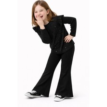 Mini Kanka Kız Çocuk 2’li Takım Taşlı Fırfırlı Uzun Kollu Bluz ve Pantolon Seti