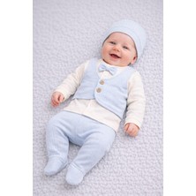 Dinamik çocuk Erkek Bebek 0-3AY Yenidoğan Takım Yelek Dikişli Papyonlu Kendinden Eldivenli Badi+Patikli Tulum+Şapka Mevlüt Bayramlık Takım