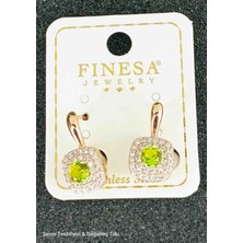 Şems Tesbihevi & Doğaltaş Takı Yeşil Taşlı Kare Baget Model Zirkon Taşlı Altın Kaplama Paslanmaz Çelik Küpe