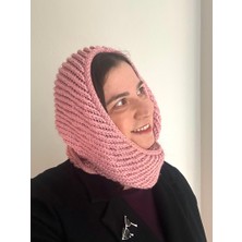 ALS Tasarım Dünyası Pembe Renk Baklava Desenli Hem Atkı Hem Bere Kullanıma Uygun Bere-Atkı